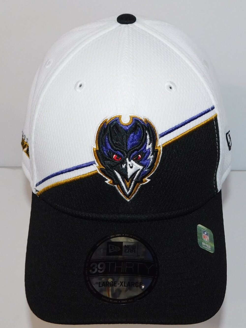 NFL New Era Baltimore Ravens 2023 Sideline 39Thirty Flex Hat L /XL White Black